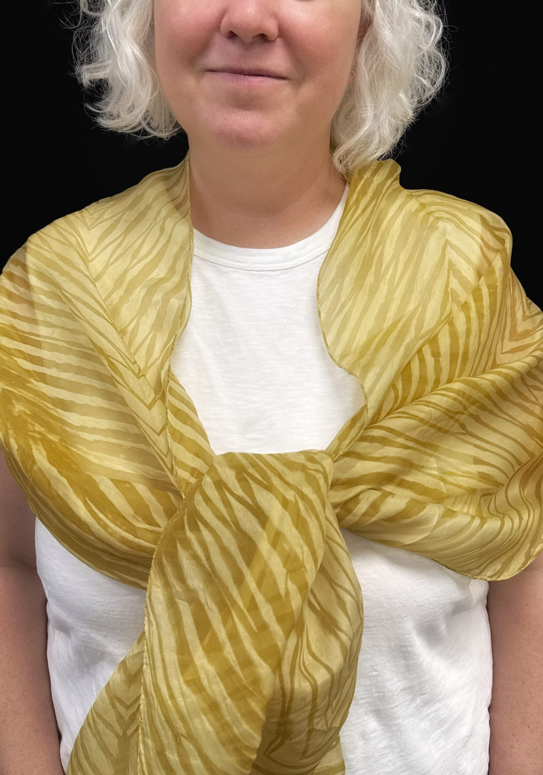 Silk Batik Scarf, Golden Yellow Shibori Silk Batik Scarf, Golden Yellow & Brown – Artistic Artifacts