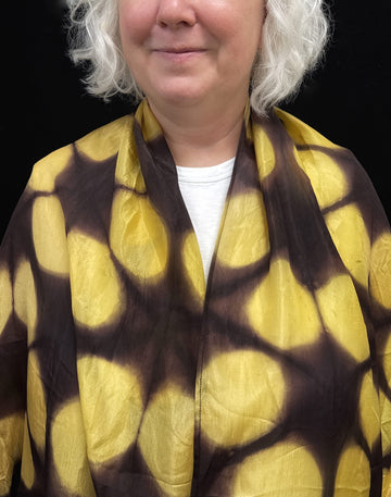 Silk Batik Scarf, Golden Yellow & Brown Silk Batik Scarf, Golden Yellow & Brown – Artistic Artifacts