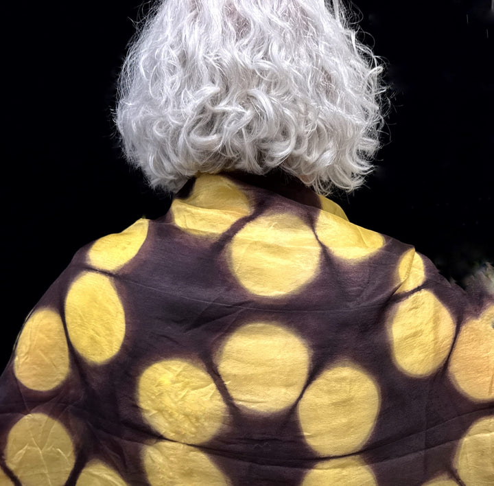 Silk Batik Scarf, Golden Yellow & Brown Silk Batik Scarf, Golden Yellow & Brown – Artistic Artifacts