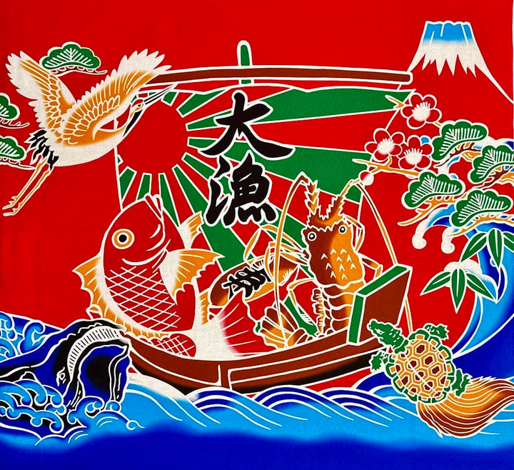 Cosmo Japanese Sheeting Fabric - Fisherman's Flag Panel 43in x 40in Fisherman's Flag Panel 43in x 40in Japanese Sheeting Fabric - Cosmo