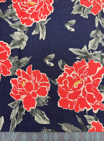 Hokkoh Japanese Dobby Fabric - Oversize Peony Flower with Metallic Centers Oversize Peony Metallic Japanese Dobby Fabric - Hokkoh Online