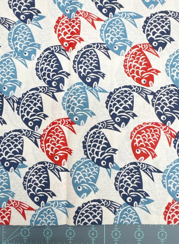 Sevenberry Japanese Shirting Fabric - Sea Bream Fish, Japanese Block Print Sea Bream Block Print Japanese Shirting Fabric - Sevenberry Online