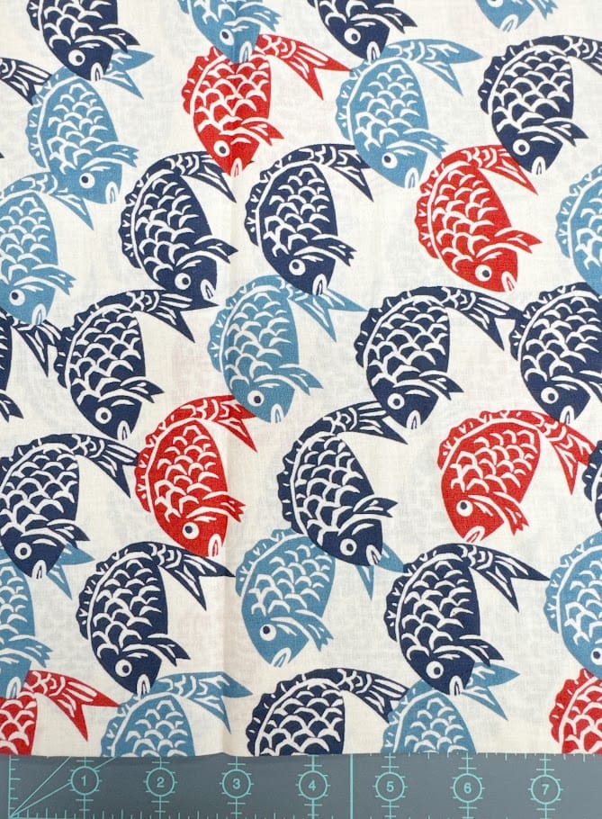 Sevenberry Japanese Shirting Fabric - Sea Bream Fish, Japanese Block Print Sea Bream Block Print Japanese Shirting Fabric - Sevenberry Online