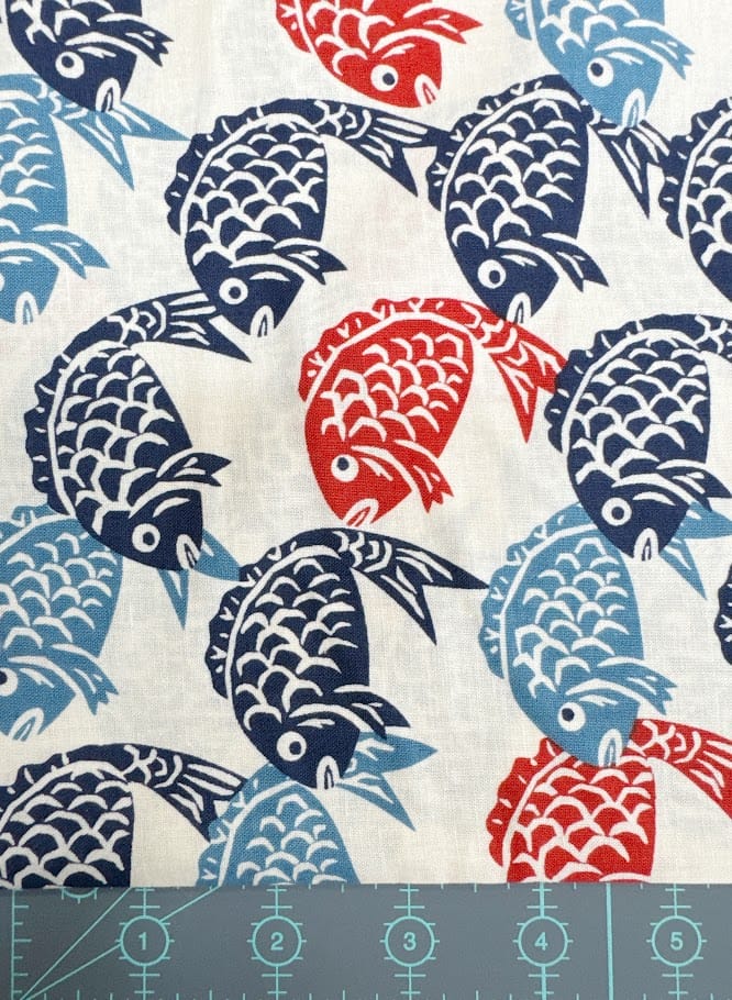 Sevenberry Japanese Shirting Fabric - Sea Bream Fish, Japanese Block Print Sea Bream Block Print Japanese Shirting Fabric - Sevenberry Online