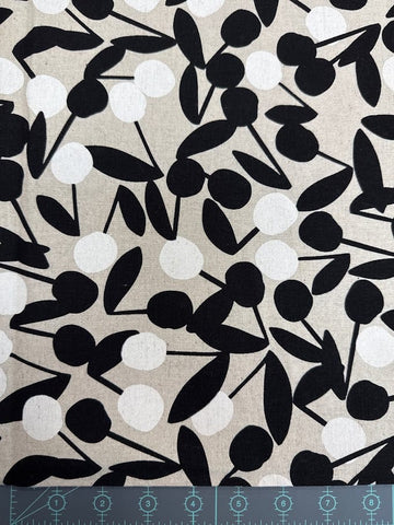 Sevenberry Japanese Light Canvas Fabric - Scandi Abstract Cherry, Black/Natural Scandi Cherry Black/Natural Japanese Light Canvas Fabric - Sevenberry