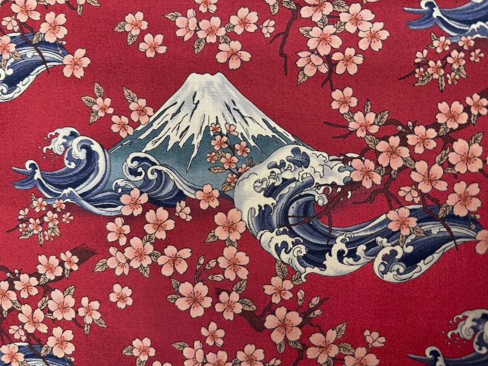 Create Your Style Japanese Sheeting Fabric - Mt. Fuji with Sakura and Water Mt. Fuji Sakura and Water Japanese Sheeting Fabric - Create Your Style
