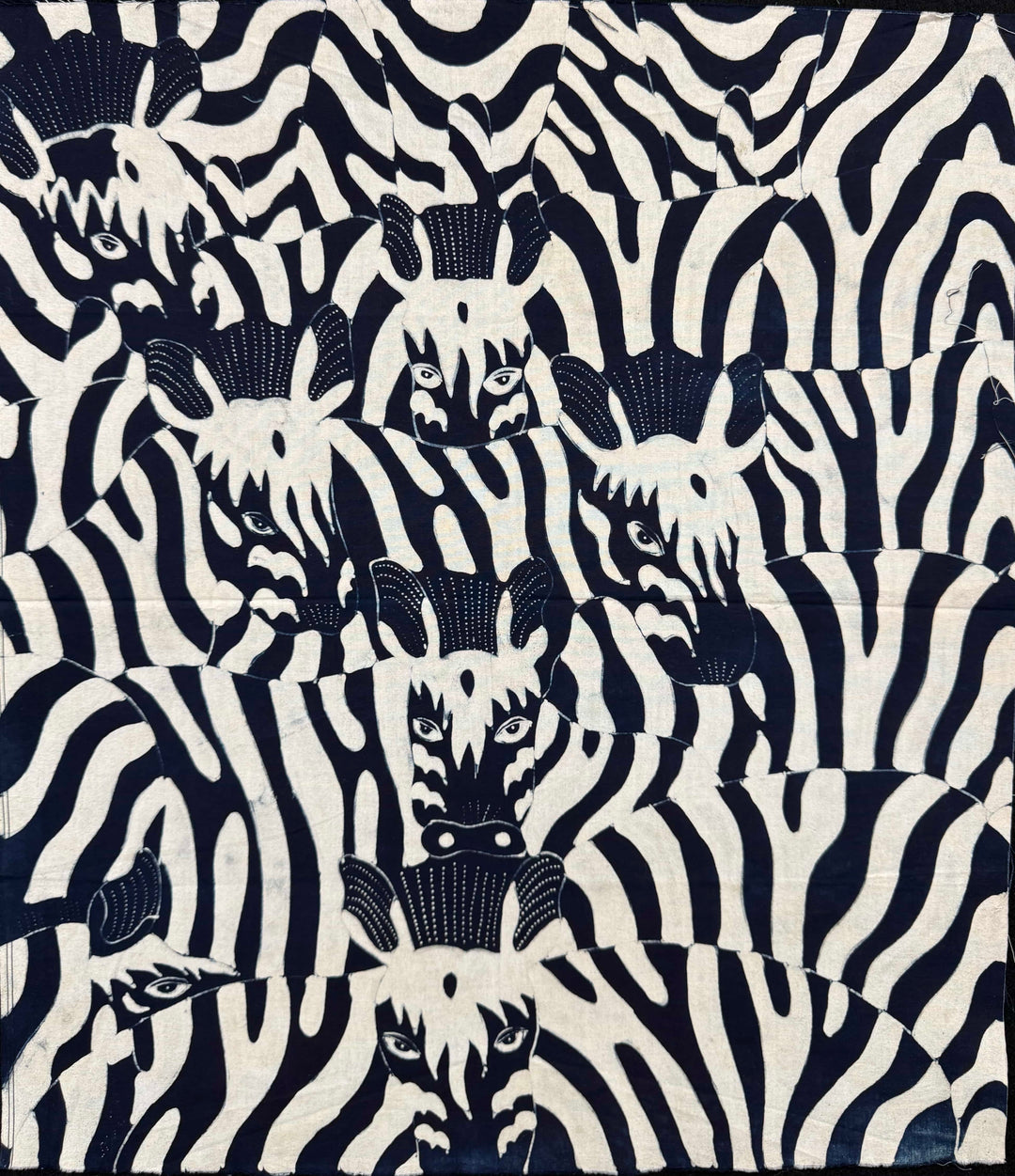 Batik Panel - Zebra Herd, Indigo and White, Medium, 19 1/4 x17 1/4in Batik Panel - Zebra Herd, Indigo and White, Medium, 19 1/4 x17 1/4in