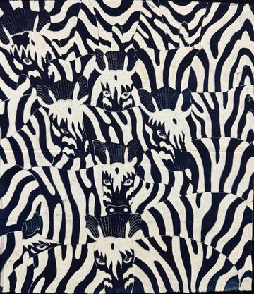 Batik Panel - Zebra Herd, Indigo and White, Medium, 19 1/4 x17 1/4in Batik Panel - Zebra Herd, Indigo and White, Medium, 19 1/4 x17 1/4in