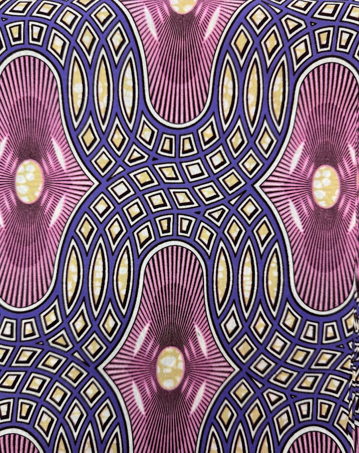 Geometric purple and pink patterned fabric.