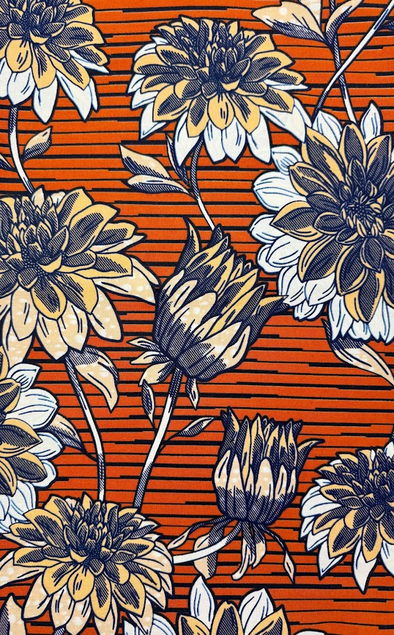 Flowers on orange striped background.