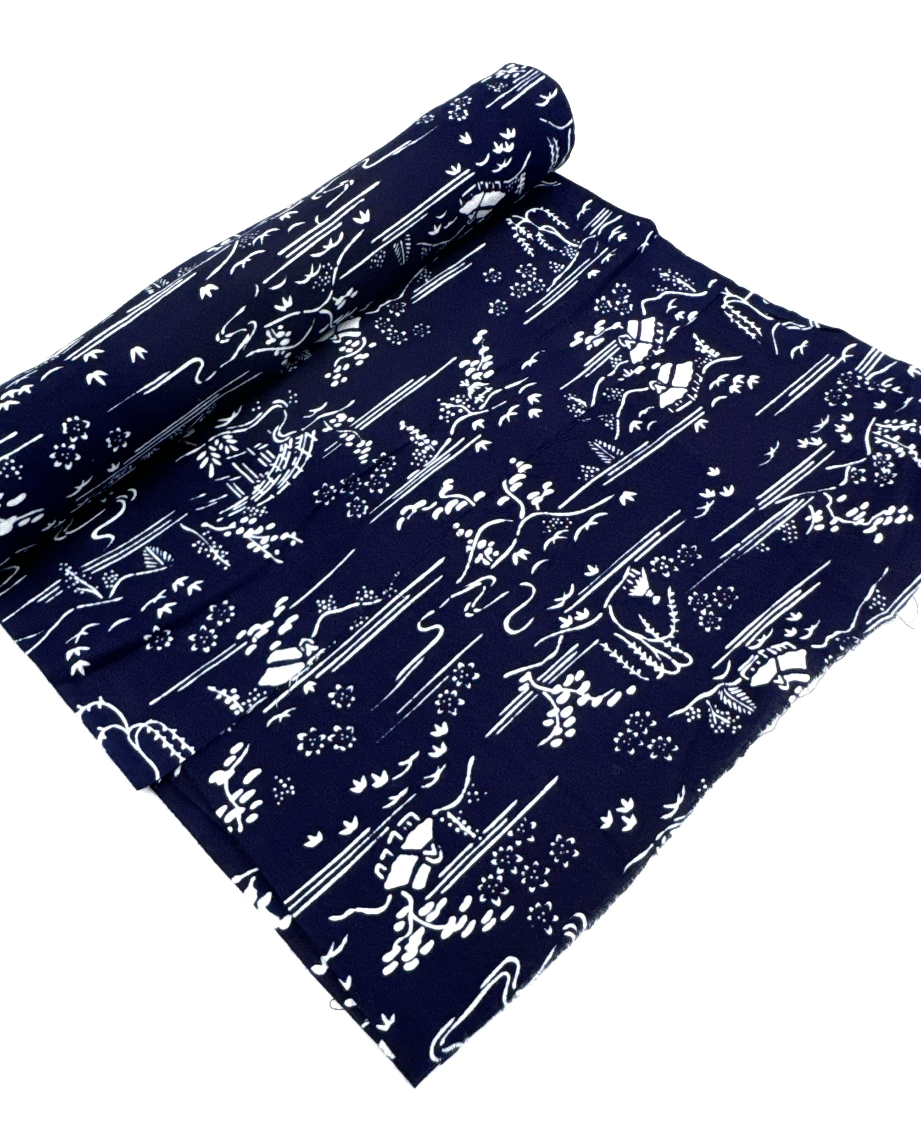 Reclaimed Vintage Japanese Fabric, Indigo with Mountain Design