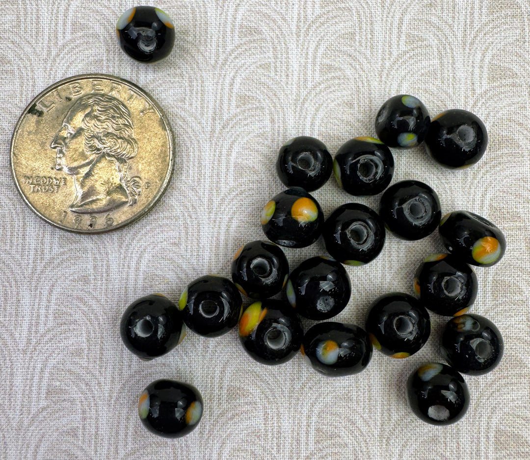Bali Glass Beads Black with Dots of Color