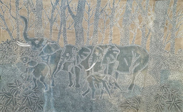 Batik Panel - Elephant Forest, Large, 29 x 47in Batik Panel - Elephant Forest, Large, 29 x 47in