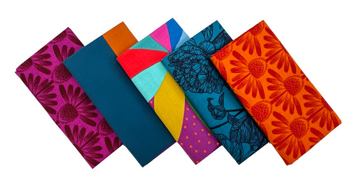 Colorful patterned fabric swatches