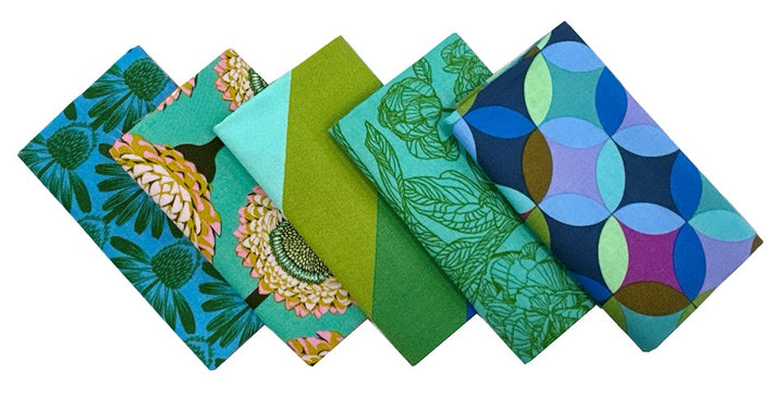 Colorful folded fabric squares.