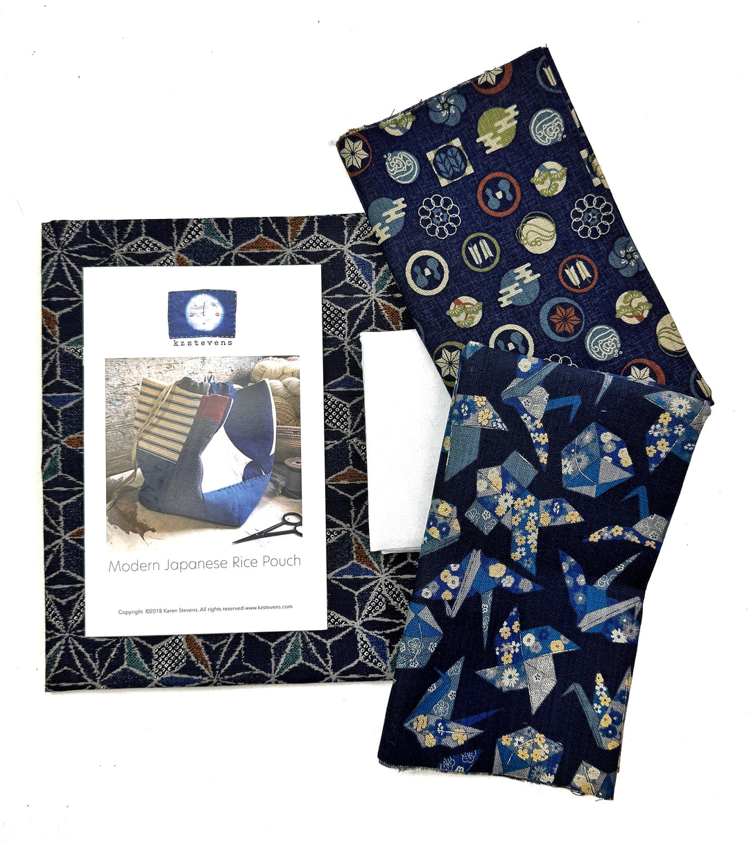 Japanese fabric and pouch with printed pattern.