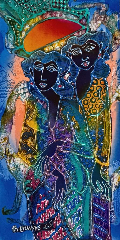 Batik Panel by Bambang Dharmo- Two Women on Blue