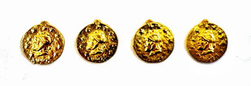 Four gold medallions on white background.