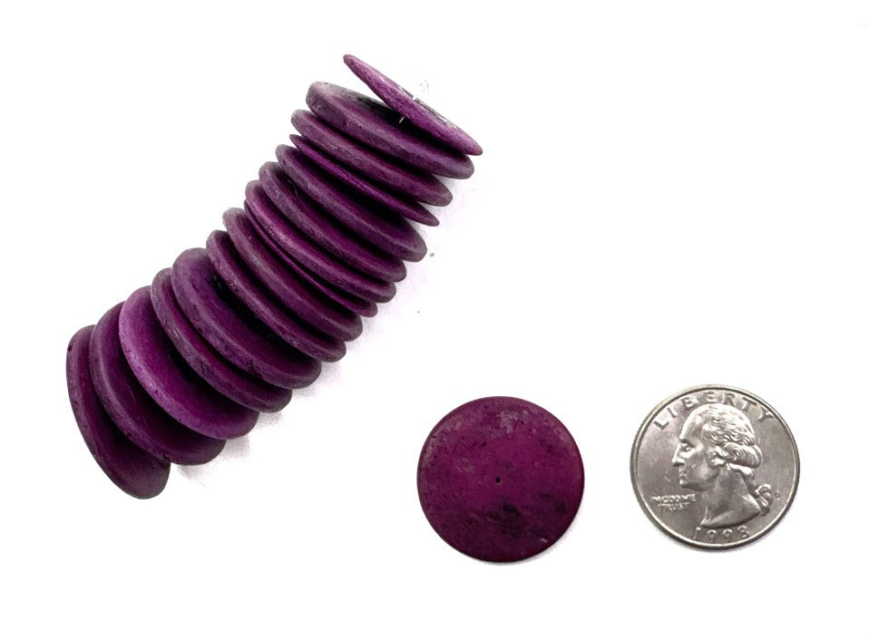Purple Circular Coconut Beads, String of 15