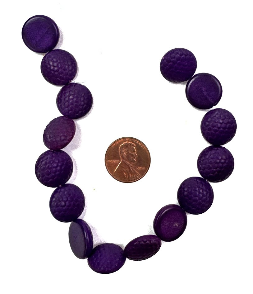Purple Circular Wood Beads with Scales, String of 15