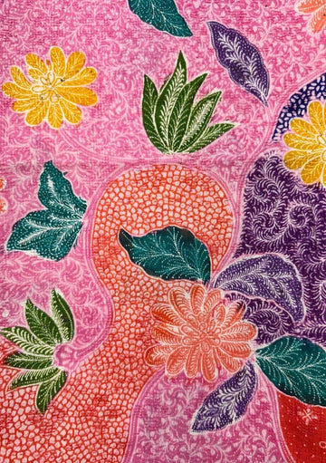 Handwoven and Embroidered Ikat Fabric from Indonesia - Flowers, Pink Handwoven and Embroidered Ikat Fabric from Indonesia - Flowers, Pink