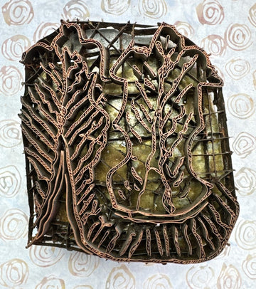 Decorative copper tjap with leaf patterns 