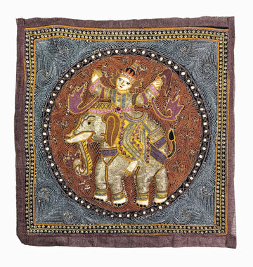 Traditional Burmese Kalaga Shwe Chi Doe Gold Thread Embroidery Antique Burmese Kalaga Panel, Gold Thread – Artistic Artifacts