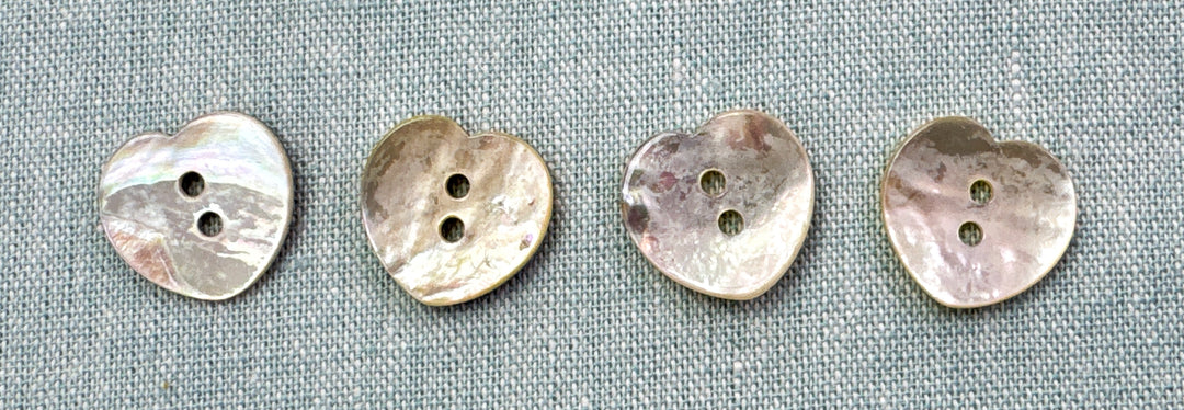 Heart Mother of Pearl Shell Buttons, Natural, Set of 4, made in Italy