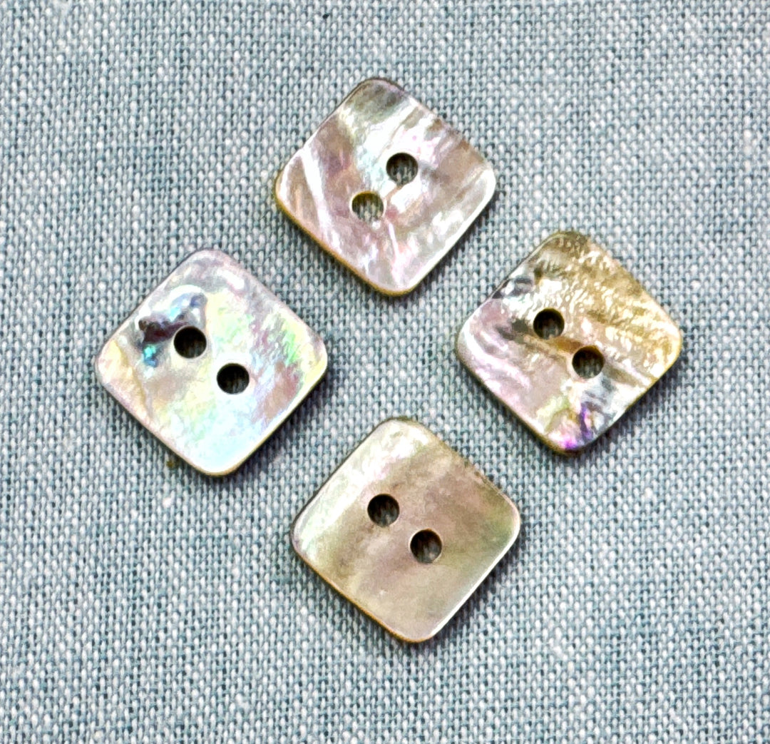 Italian Pearl Square Shell Buttons, 15mm, Natural, Set of 4