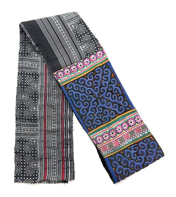 Hmong Embroidered Fabric Piece from Vietnam, Blue/Green Swirls Hmong Embroidered Fabric Piece from Vietnam, Blue/Green Swirls