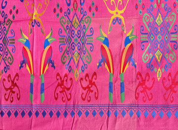 Handwoven and Embroidered Ikat Fabric from Indonesia - Birds, Pink 72 x 47in Handwoven and Embroidered Ikat Fabric from Indonesia - Birds, Pink 72 x 47in