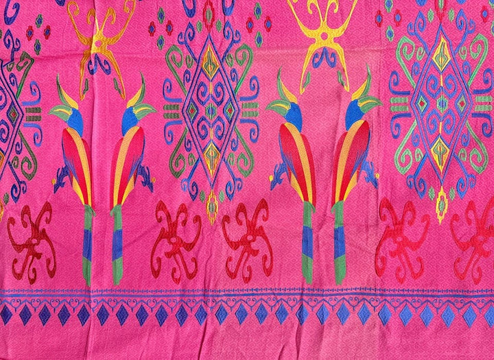 Handwoven and Embroidered Ikat Fabric from Indonesia - Birds, Pink 72 x 47in Handwoven and Embroidered Ikat Fabric from Indonesia - Birds, Pink 72 x 47in