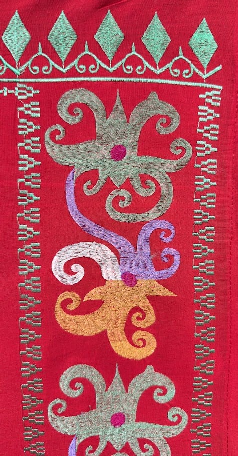 Handwoven and Embroidered Ikat Fabric from Indonesia - Abstract, Red 72 x 47in Handwoven and Embroidered Ikat Fabric from Indonesia - Abstract, Red 72 x 47in