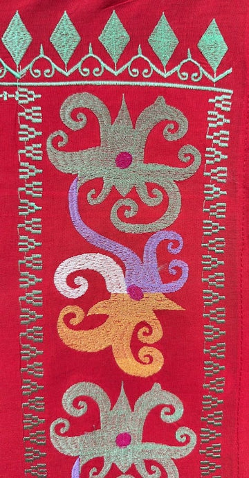 Handwoven and Embroidered Ikat Fabric from Indonesia - Abstract, Red 72 x 47in Handwoven and Embroidered Ikat Fabric from Indonesia - Abstract, Red 72 x 47in