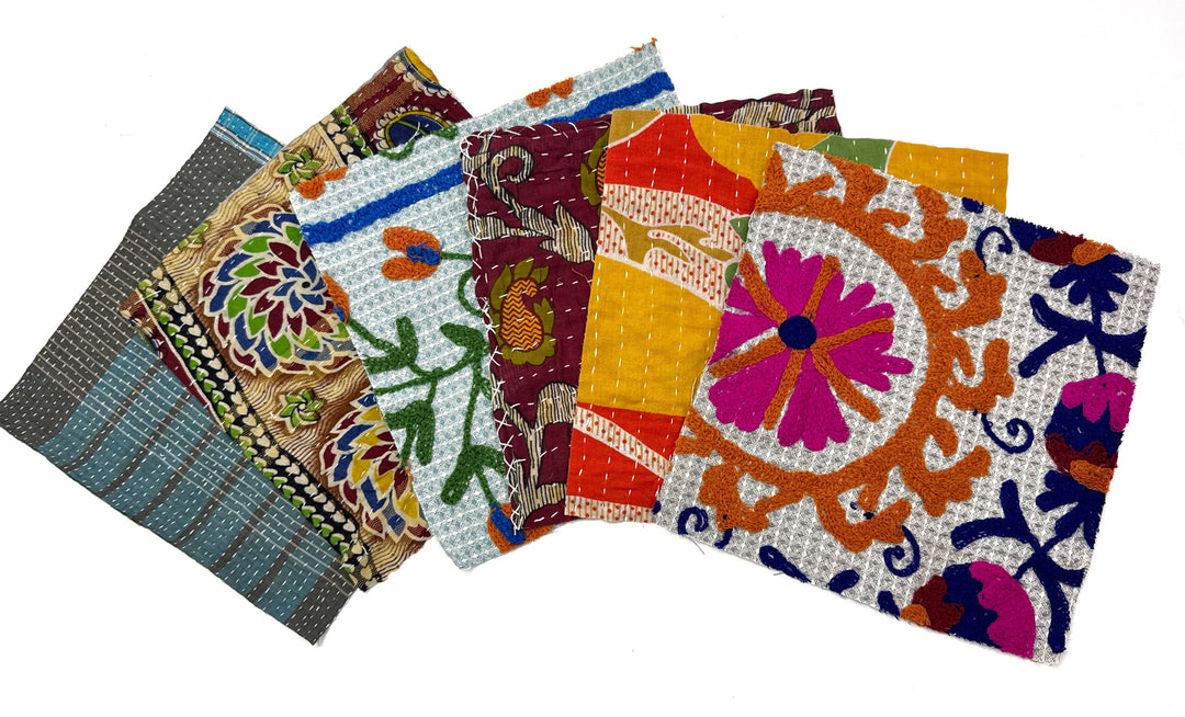 10 in. Assorted Kantha Fabric Scraps for Boro Stitching and Mending 10 in. Assorted Kantha Fabric Scraps for Boro Stitching and Mending