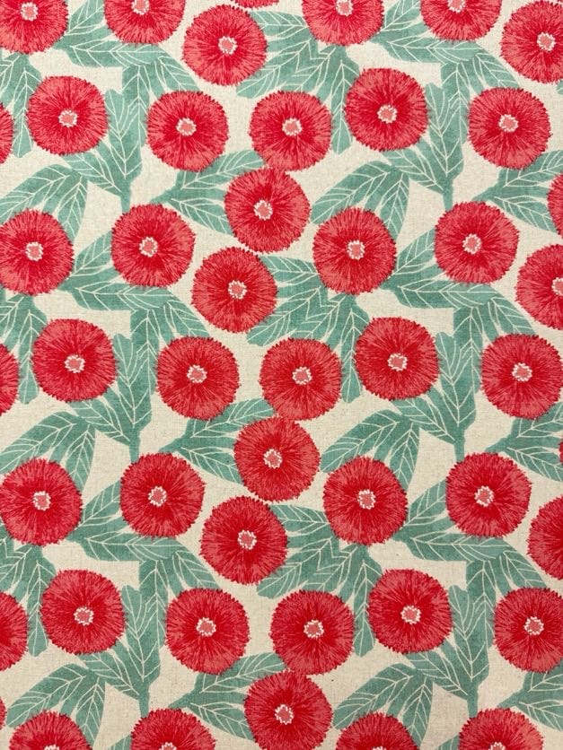 Sevenberry Japanese Light CANVAS Fabric - Tyrolian Daisy Flowers, Red Sevenberry Japanese Light CANVAS Fabric - Tyrolian Daisy Flowers, Red