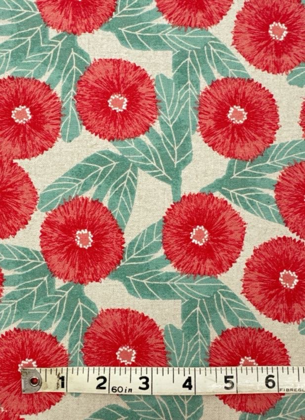 Sevenberry Japanese Light CANVAS Fabric - Tyrolian Daisy Flowers, Red Sevenberry Japanese Light CANVAS Fabric - Tyrolian Daisy Flowers, Red