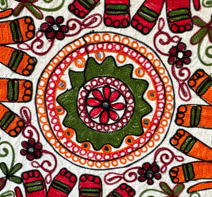 Indian Chain-stitched Wall Hanging, Red Elephant