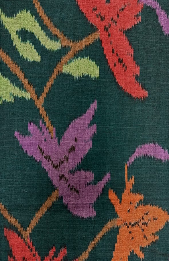 Handwoven Ikat Fabric from Indonesia - Dark Green with Floral Design Sold by 1/2 yard Handwoven Ikat Fabric from Indonesia - Dark Green with Floral Design Sold by 1/2 yard