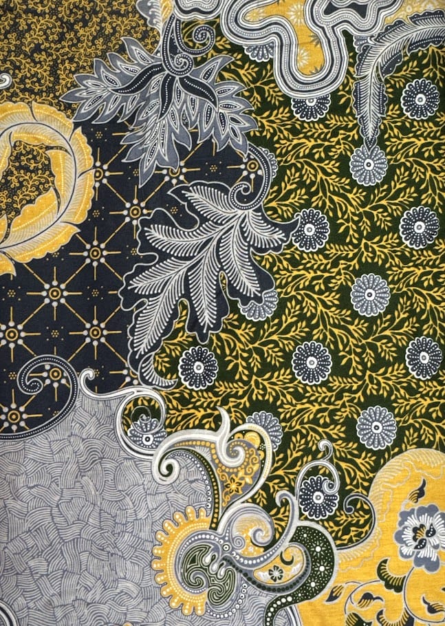 Traditional Indonesian Printed Cotton Fabric - Floral, Blue/Green/Yellow