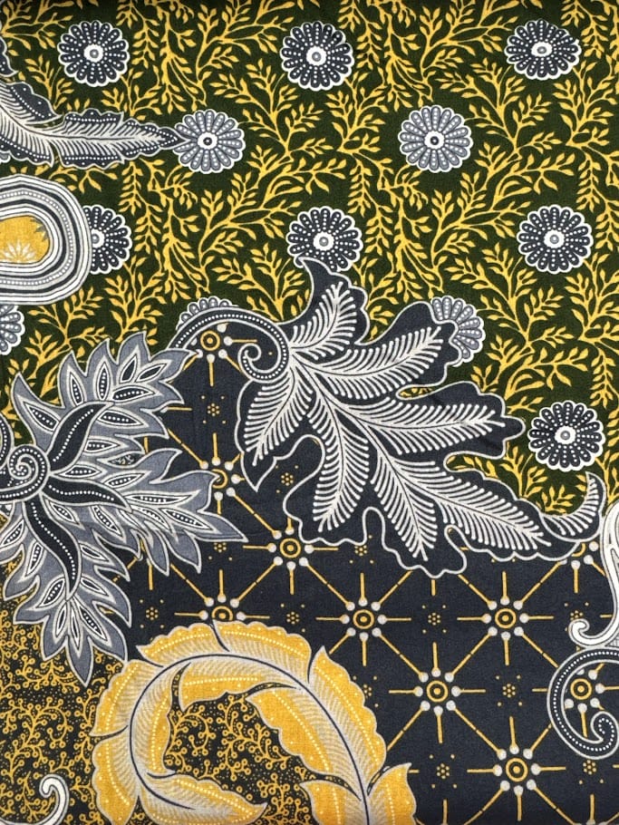 Traditional Indonesian Printed Cotton Fabric - Floral, Blue/Green/Yellow