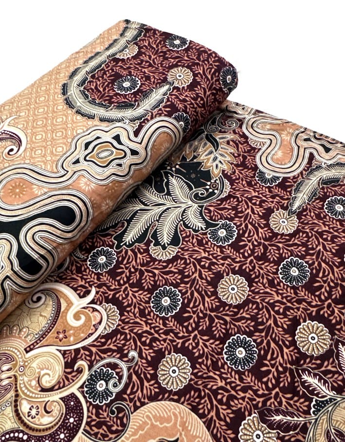 Traditional Indonesian Printed Cotton Fabric - Abstract Floral, Autumn