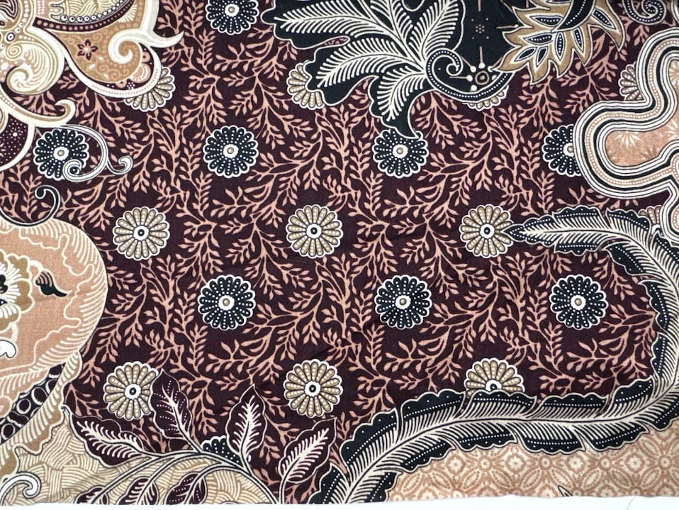 Traditional Indonesian Printed Cotton Fabric - Abstract Floral, Autumn