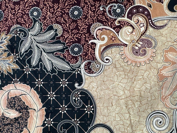 Traditional Indonesian Printed Cotton Fabric - Abstract Floral, Autumn
