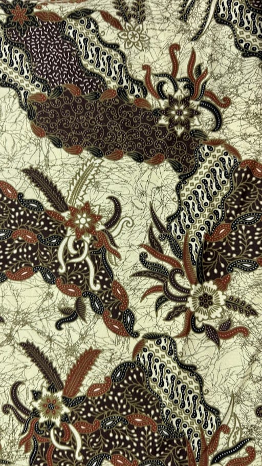 Traditional Indonesian Printed Cotton Fabric - Abstract Floral, Beige
