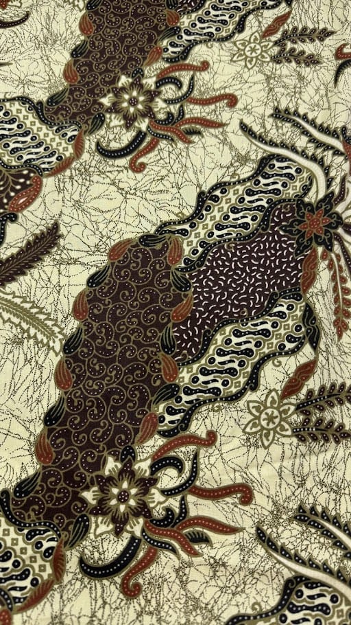 Traditional Indonesian Printed Cotton Fabric - Abstract Floral, Beige