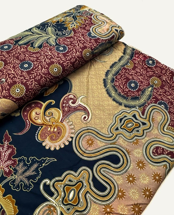 Traditional Indonesian Printed Cotton Fabric - Abstract Floral, Navy