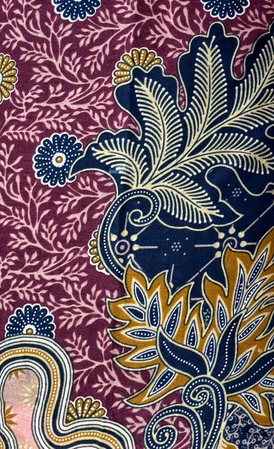 Traditional Indonesian Printed Cotton Fabric - Abstract Floral, Navy