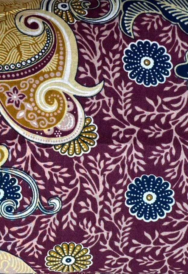 Traditional Indonesian Printed Cotton Fabric - Abstract Floral, Navy