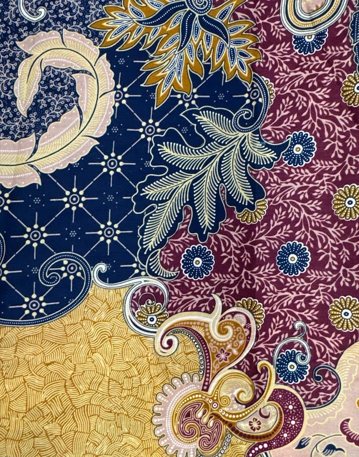 Traditional Indonesian Printed Cotton Fabric - Abstract Floral, Navy